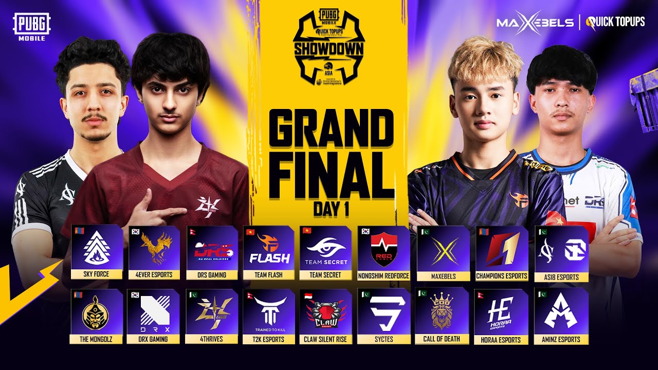 MAXEBELS PUBGM QUICKTOPUPS SHOWDOWN | GRAND FINALS DAY - 1 | Ft. #FL #4T #DRX #NS #HORAA #DRS #TS