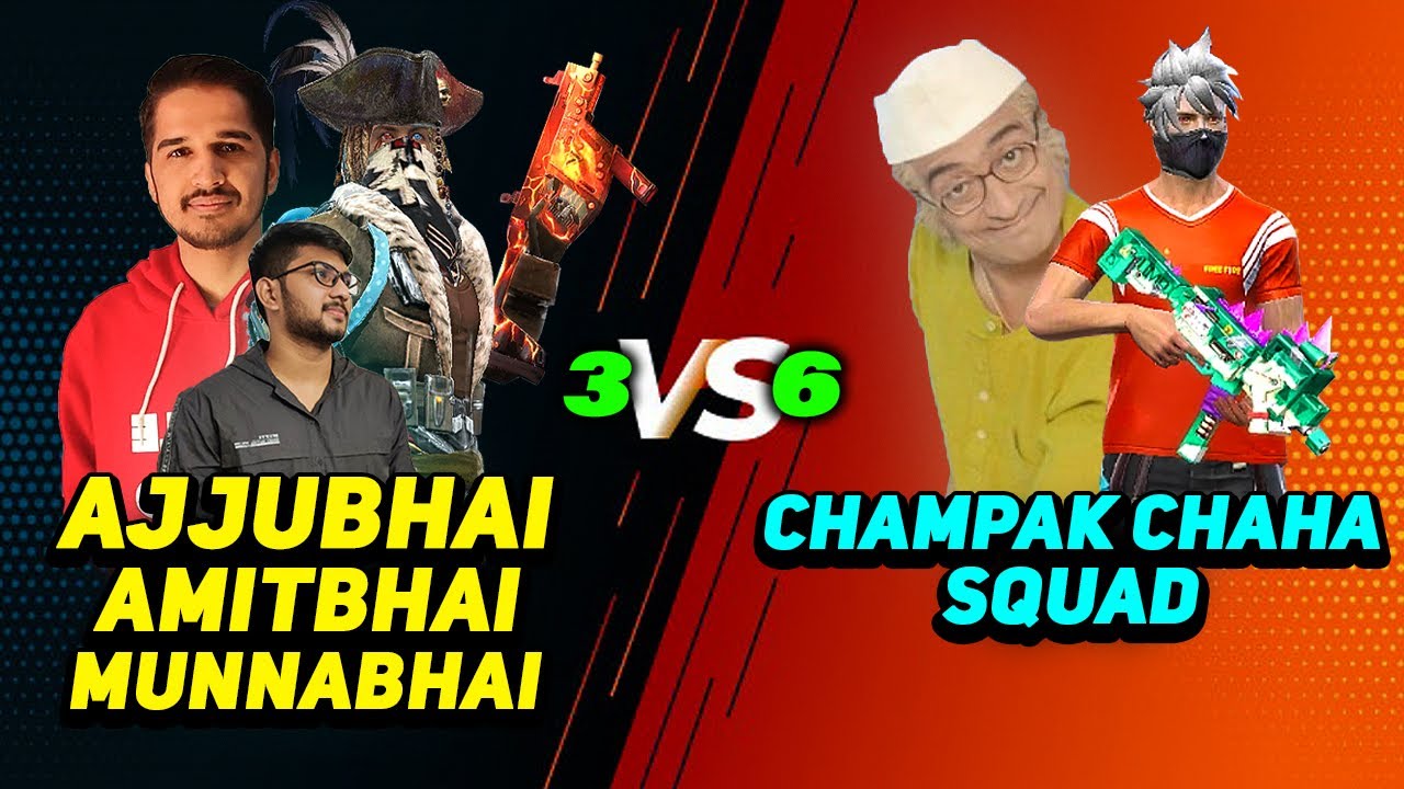 Ajjubhai and Amitbhai Vs Champak Chacha Squad 3 Vs 6 Best Funny Gameplay - Free Fire Highlights background