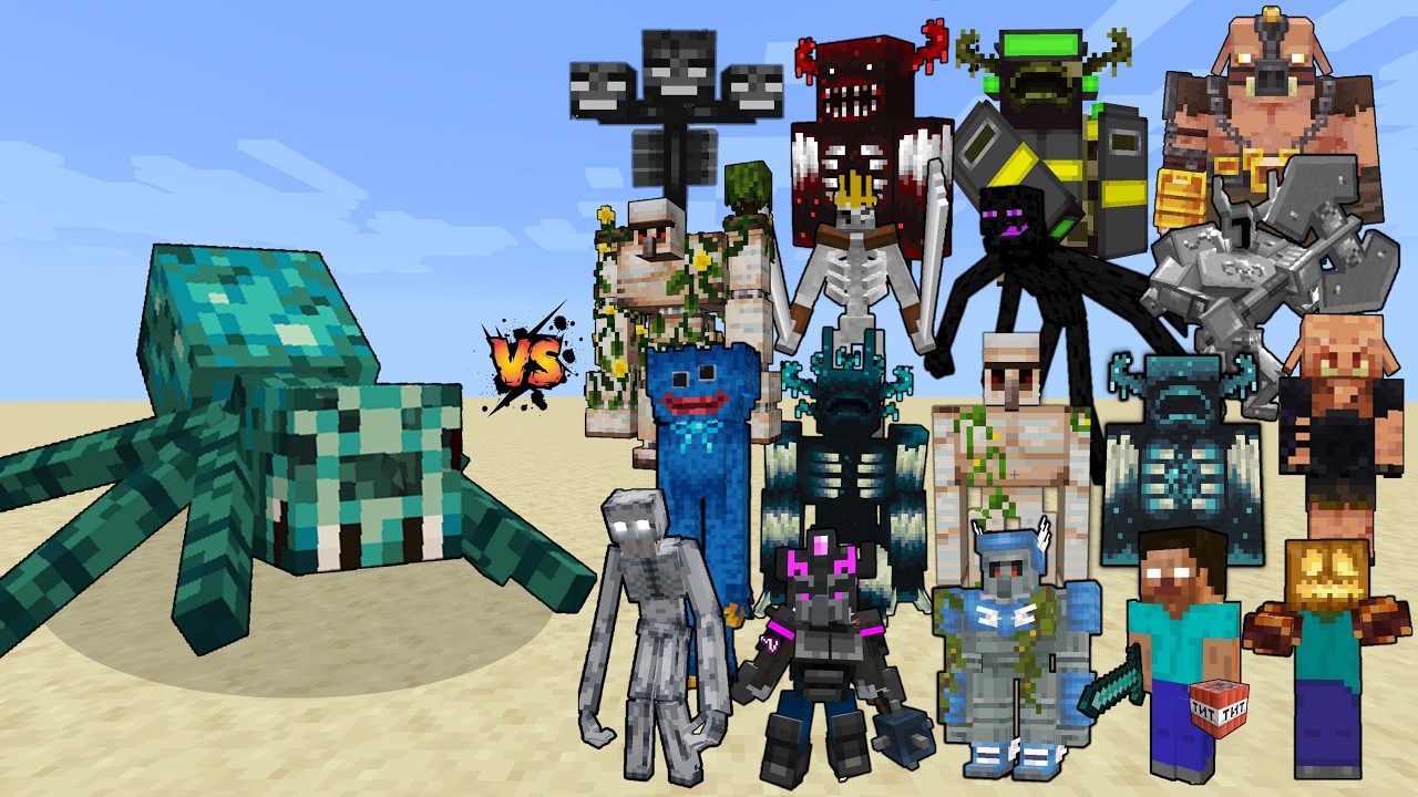 Giant Cave Spider vs Minecraft Mobs & Bosses - Minecraft Mob Battle