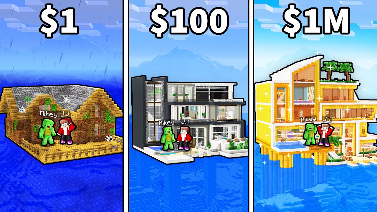 JJ and Mikey: From POOR To RICH Water House in Minecraft - Maizen