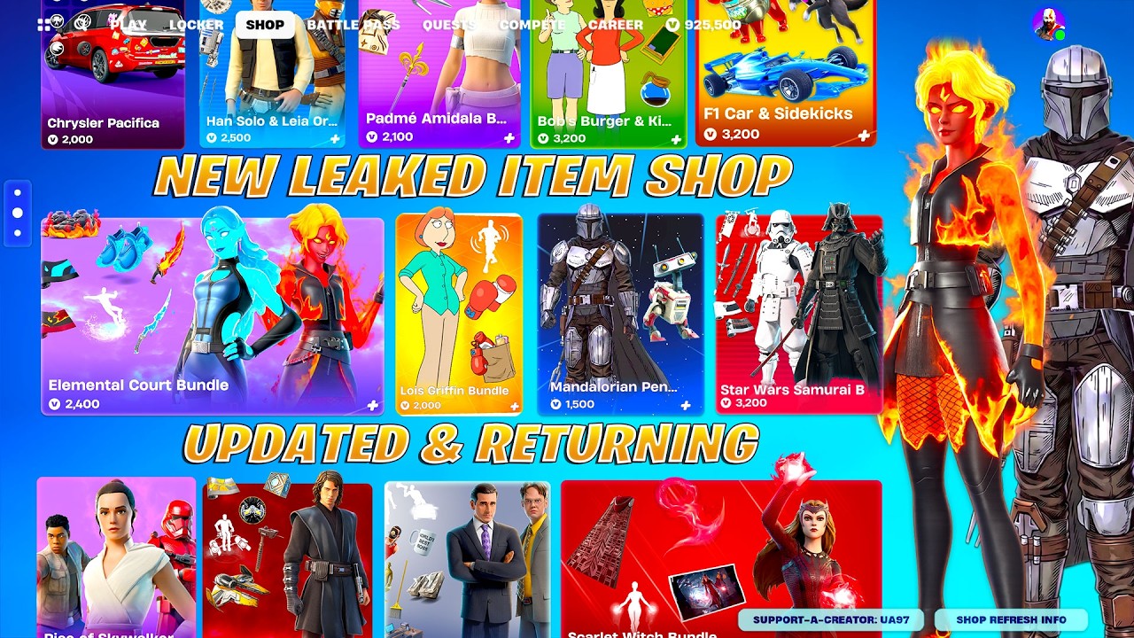 All NEW Fortnite UPDATED & RETURNING Shops (Star Wars Bundles, Lois Griffin, Elemental Pack, F1 Car)