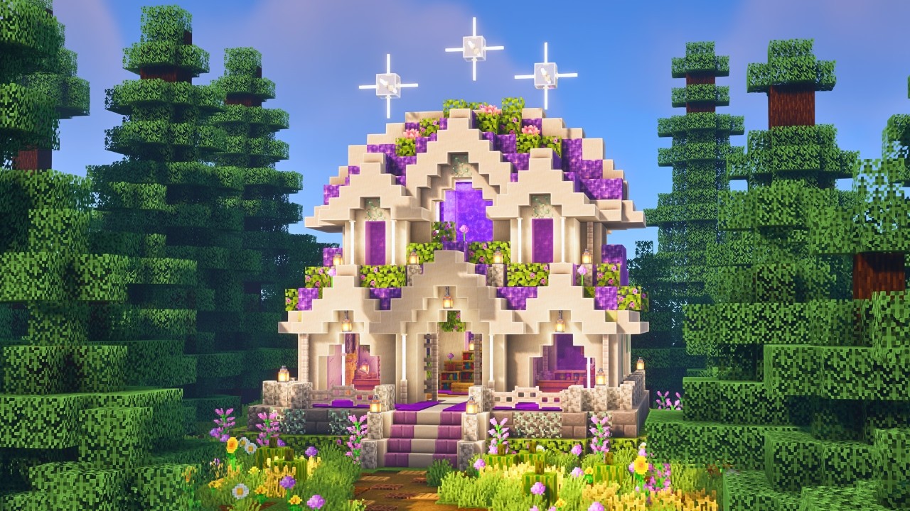 Minecraft Tutorial 💜 Fantasy Purple Cottage with Secret Portal background