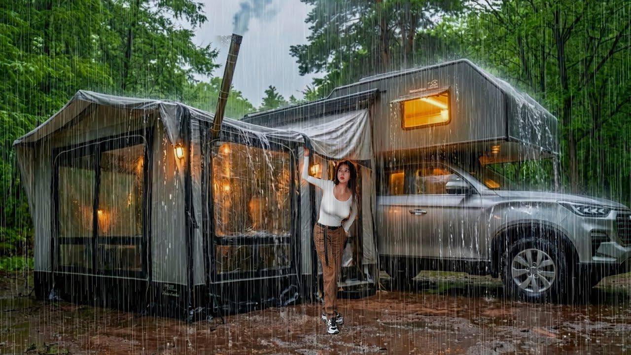 ☔$70,000 $90,000 vs $1 million luxury campervan rain and snow camping 🌨rvcamping background