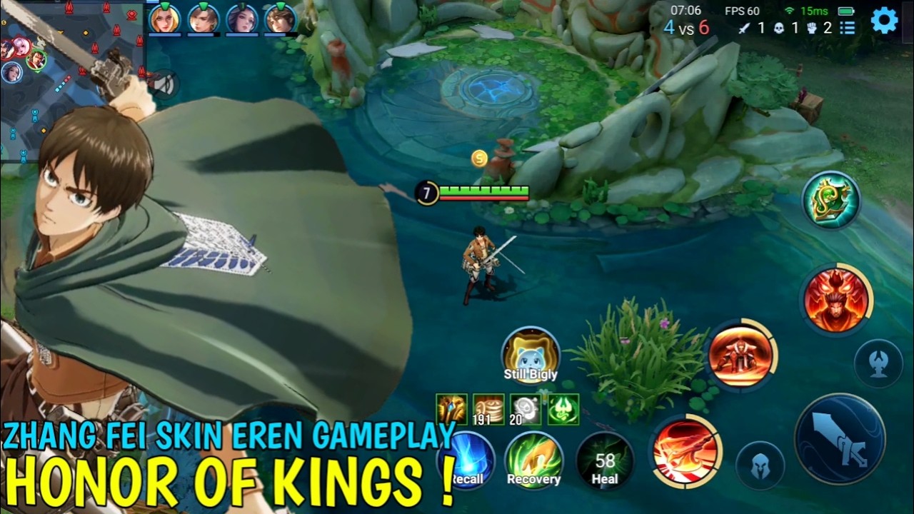 Honor Of Kings : Zhang Fei Skin Eren Gameplay | HOK Collab With Attack On Titan