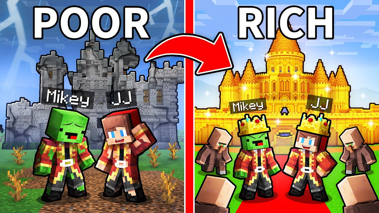 JJ and Mikey: From POOR To RICH Kingdom in Minecraft...