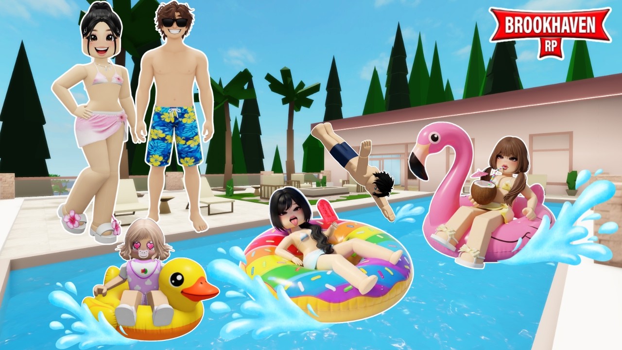 PASAMOS 24 HORAS EN UNA MANSIÓN CON UNA ENORME PISCINA CON MI SPOSO Y MIS HIJOS EN BROOKHAVEN ROBLOX