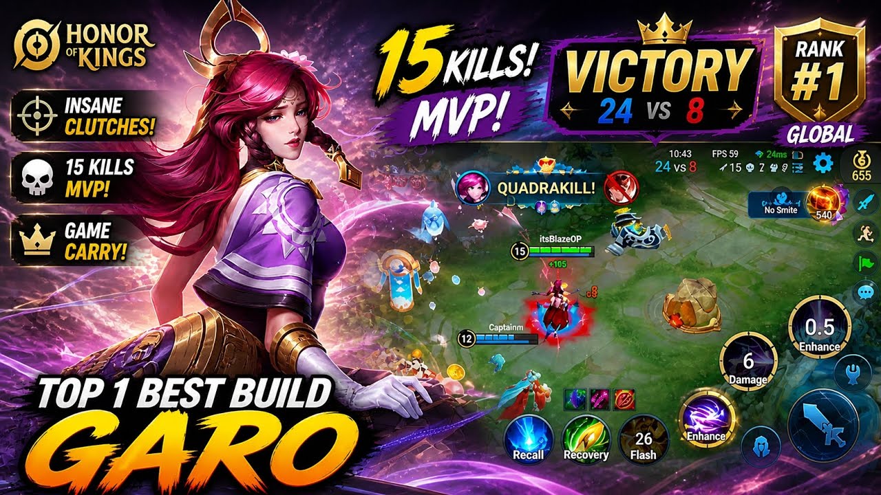 GODLIKE MM!! GARO 100% Deadly Damage - Top 1 Best Build in Honour Of Kings background