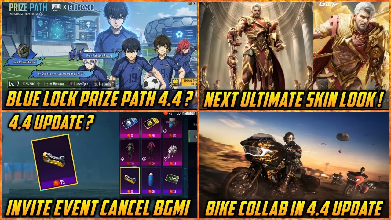 🔴 BLUE LOCK Prize Path Confirmed in BGMI | Next Ultimate 4.4 Update | 4.4 Motor cruise and Bike Spin