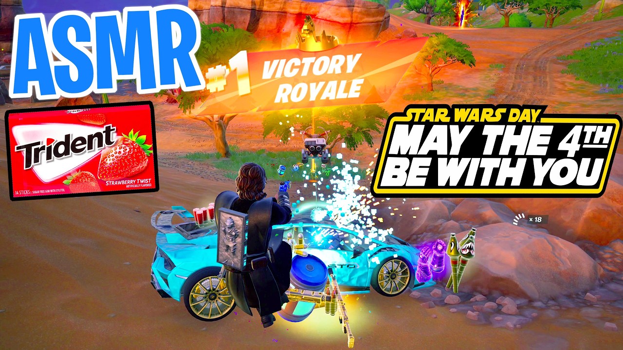ASMR Gaming 😴 Fortnite Star Wars Day Win! Gum Chewing 🎮🎧 Controller Sounds + Whispering 💤 background