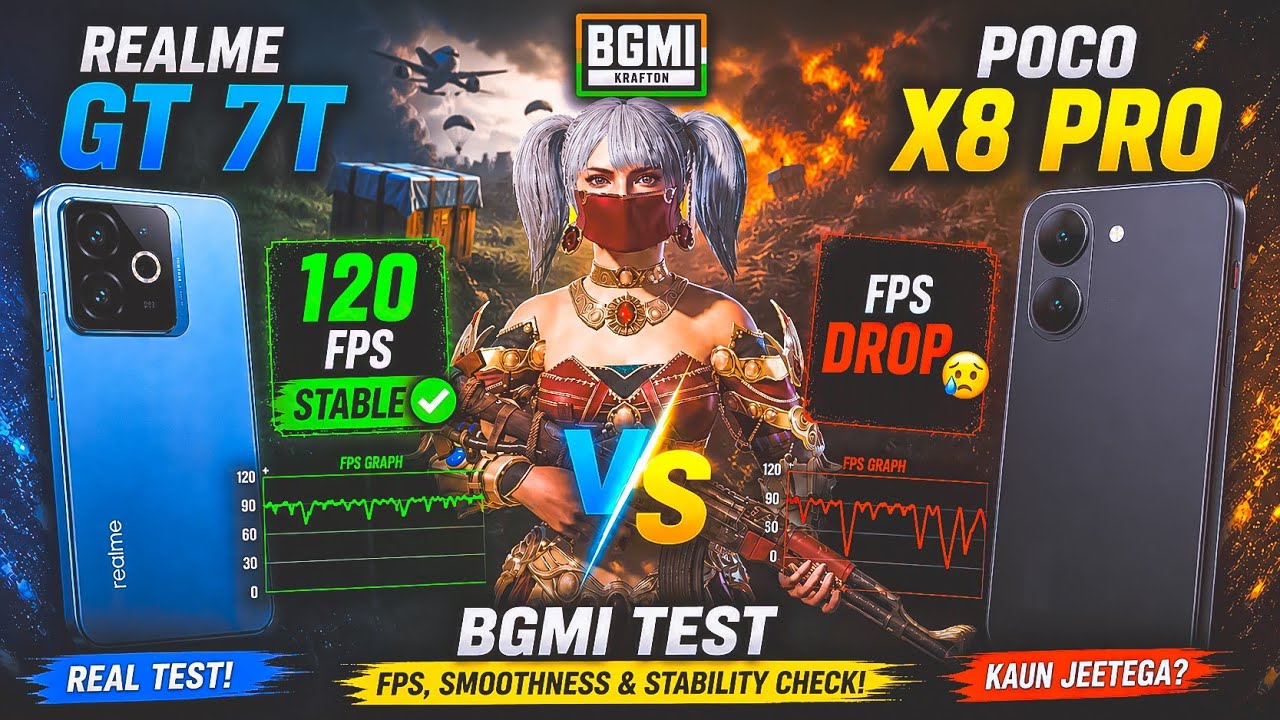 ๐ฅRealme GT 7T vs Poco X8 Pro BGMI Test โก FPS Drop, Smoothness & Stability Check