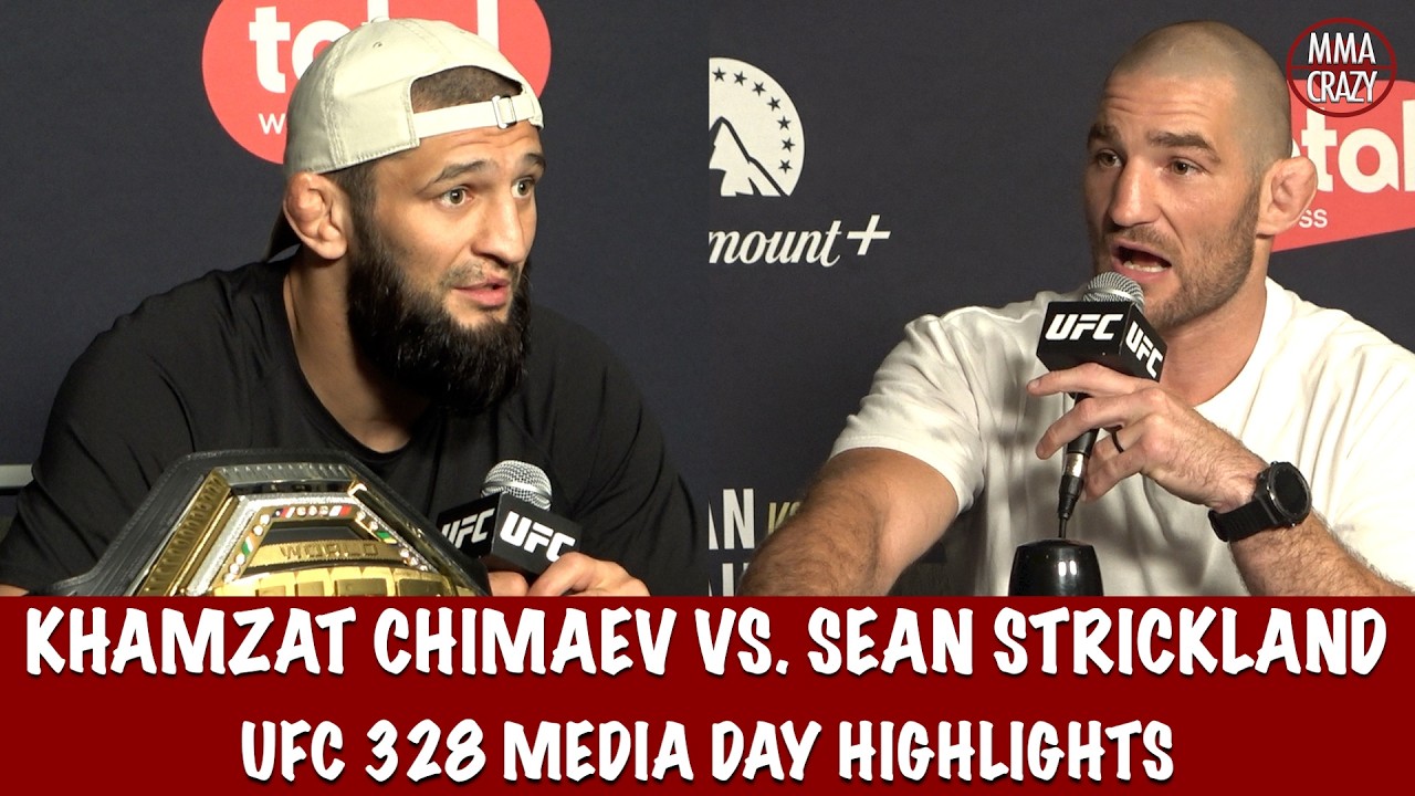 UFC 328: Khamzat Chimaev and Sean Strickland Media Day highlights background