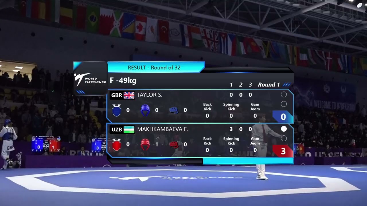 118 Round of 32 F 49kg GBR TAYLOR S UZB MAKHKAMBAEVA F PGM