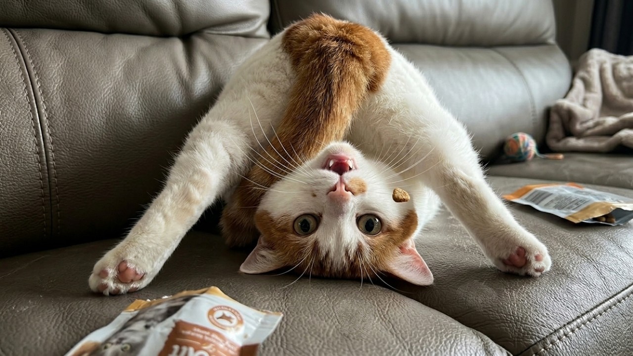 Cat Tried To Catch One Treat Upside Down 😂 But Gravity Had Other Plans | Funny Cat And Dog Moments