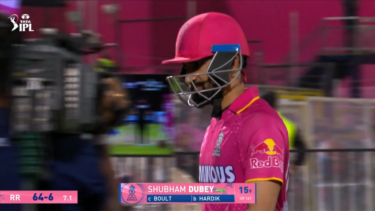 IPL 2025 M50: RR vs MI - Shubham Dubey Wicket