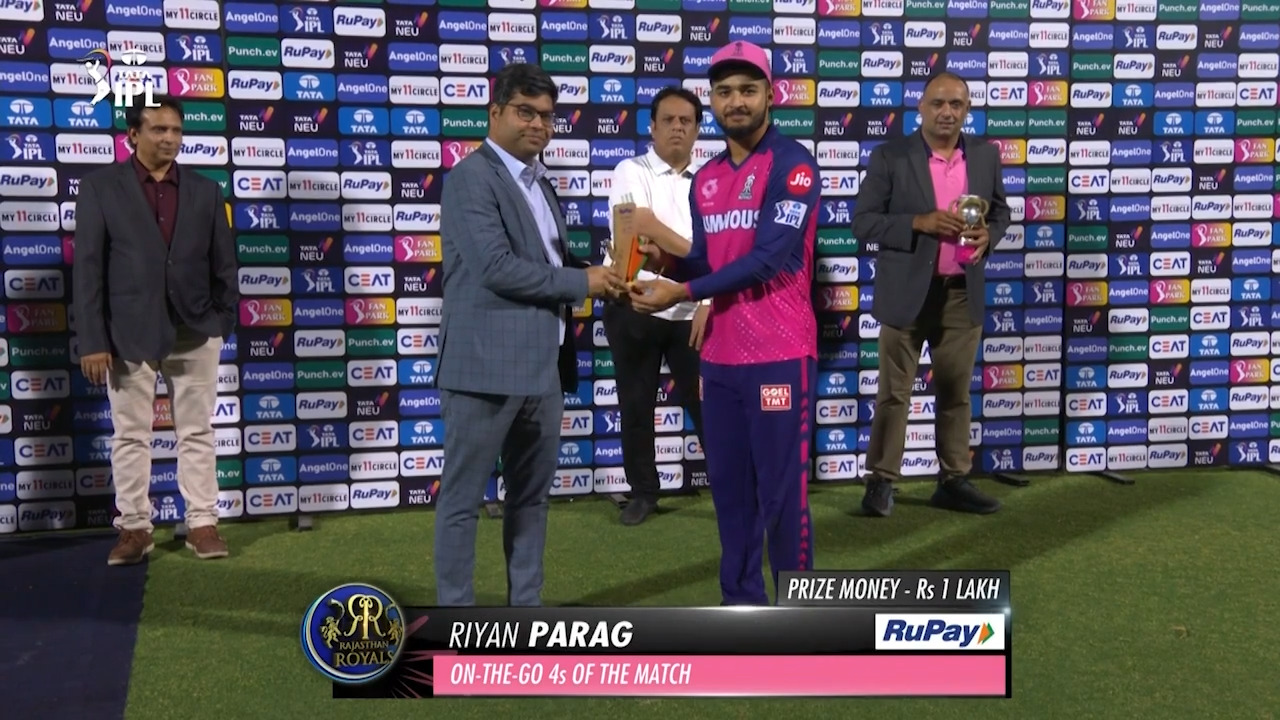 M09: RR vs DC – RuPay On-The-Go 4s of the Match – Riyan Parag