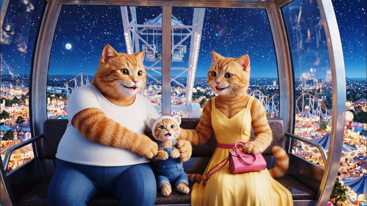 Baby Kitten’s First Amusement Park Trip 🐱🎡 Funny Cat Family Story#cat#catfamily#familytrip