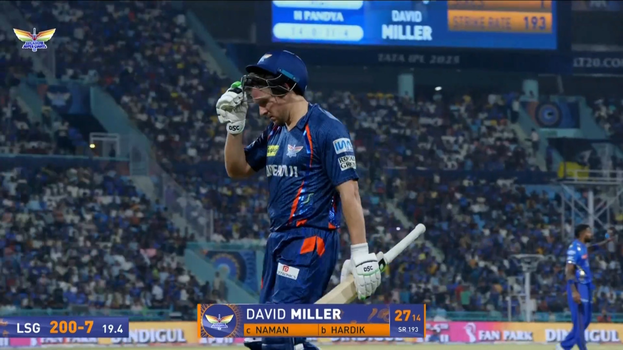 IPL 2025 M16: LSG vs MI - David Miller Wicket background