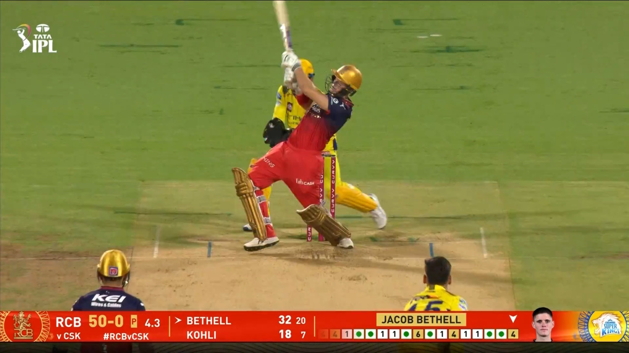 IPL 2025 M52: RCB vs CSK - Jacob Bethell Six