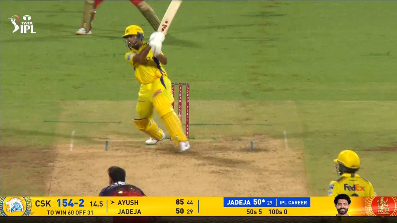 IPL 2025 M52: RCB vs CSK - Ayush Mhatre Six
