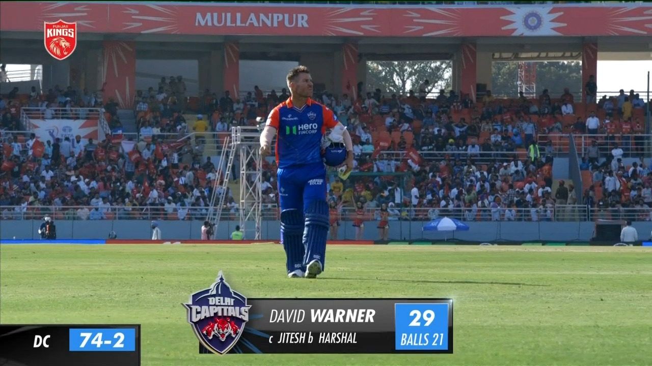 M02: PBKS vs DC – David Warner Wicket