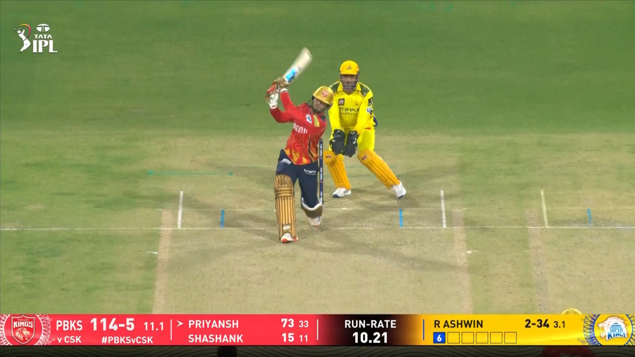 IPL 2025 M22: PBKS vs CSK - Priyansh Arya Six