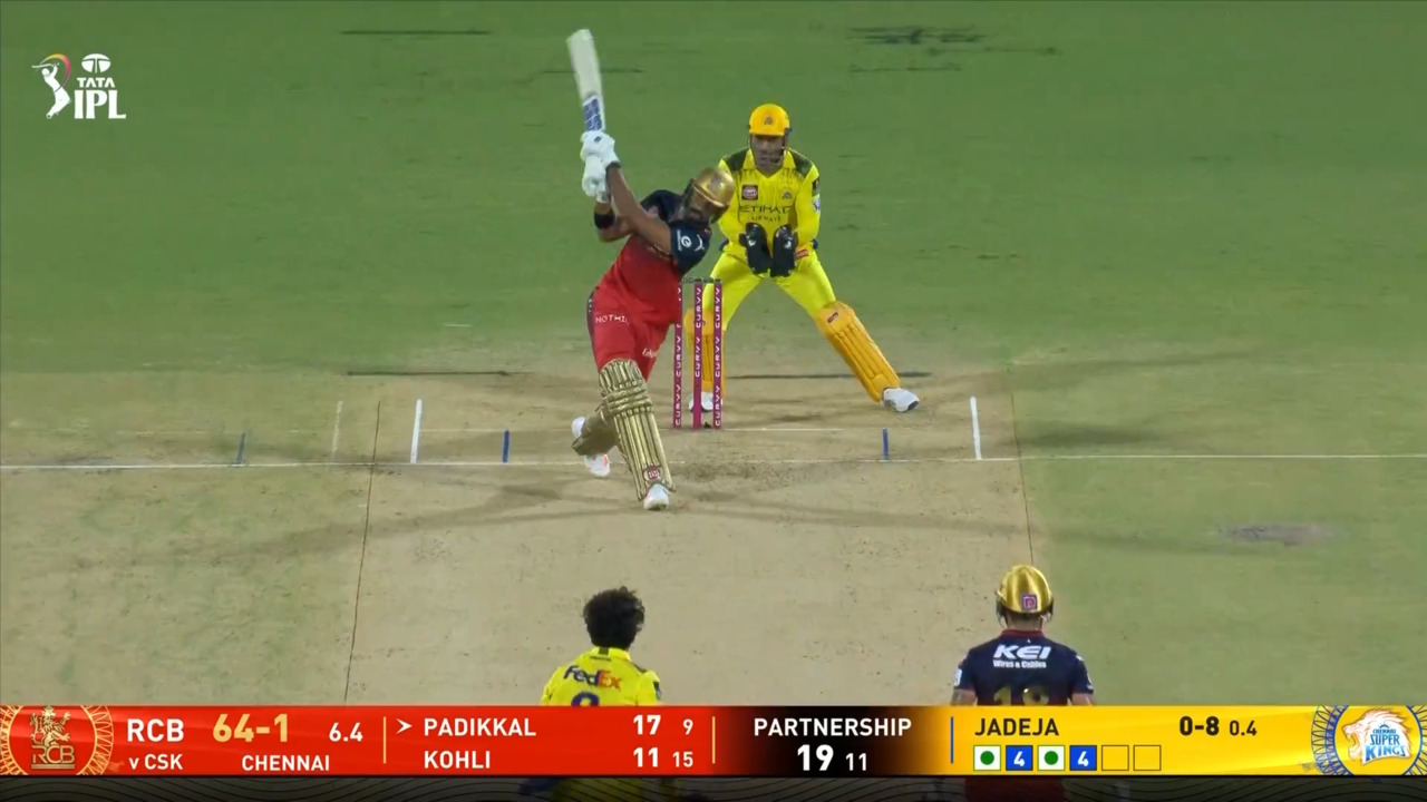 IPL 2025 M08: CSK vs RCB - Devdutt Padikkal Six