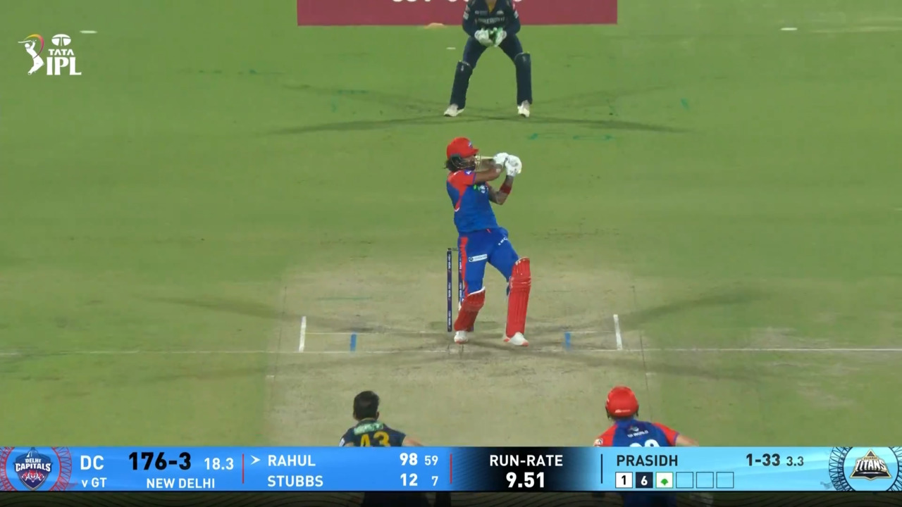 IPL 2025 M60: DC vs GT - KL Rahul Six background