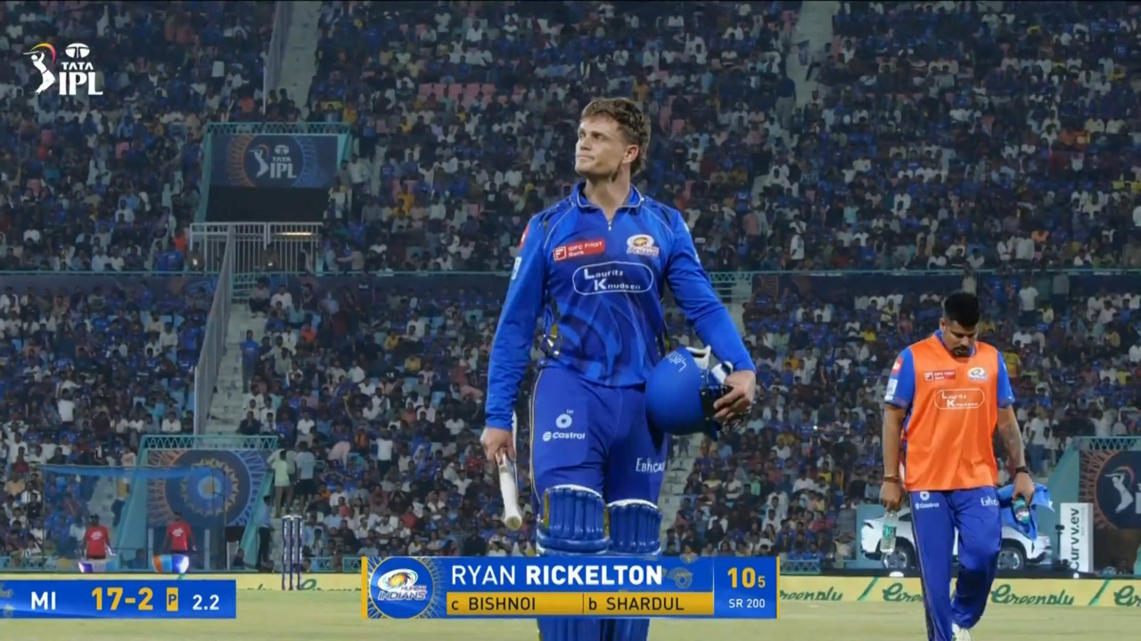 IPL 2025 M16: LSG vs MI - Ryan Rickelton Wicket