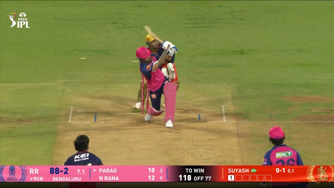 IPL 2025 M42: RCB vs RR - Riyan Parag Six