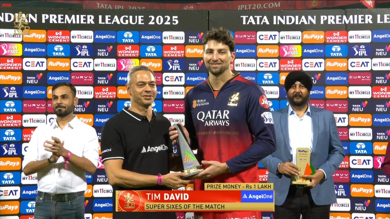 IPL 2025 M34: RCB vs PBKS - Angel One Super Sixes of the Match - Tim David background