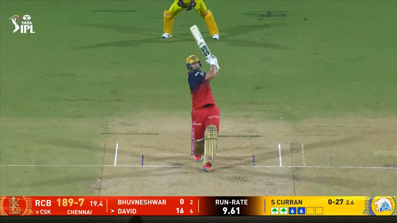 IPL 2025 M08: CSK vs RCB - Tim David Six background
