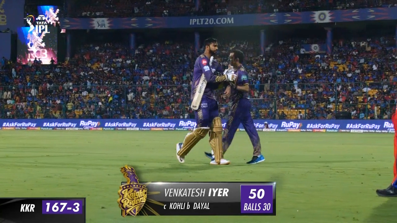 M10: RCB vs KKR – Venkatesh Iyer Wicket