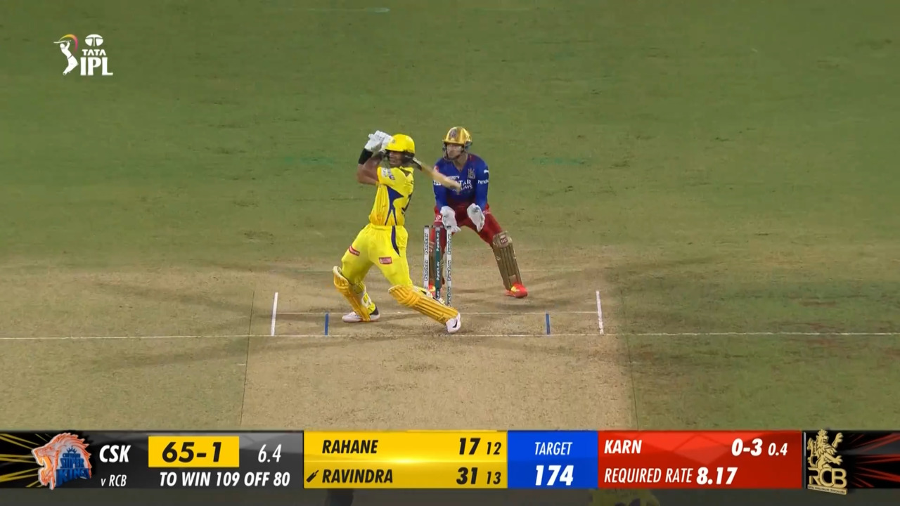 M01: CSK vs RCB – Rachin Ravindra Six background