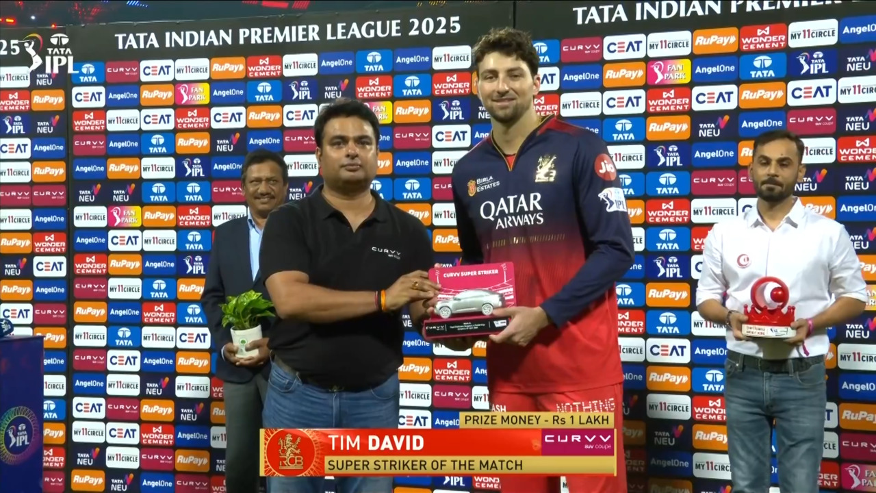 IPL 2025 M34: RCB vs PBKS - Curvv Super Striker of the Match - Tim David background