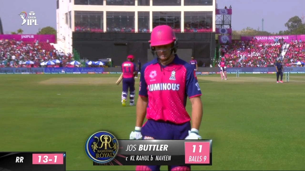 M04: RR vs LSG – Jos Buttler Wicket