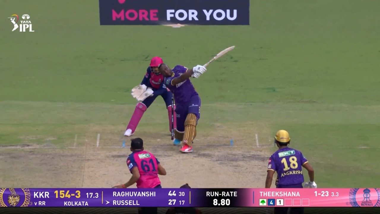 IPL 2025 M53: KKR vs RR - Andre Russell Six