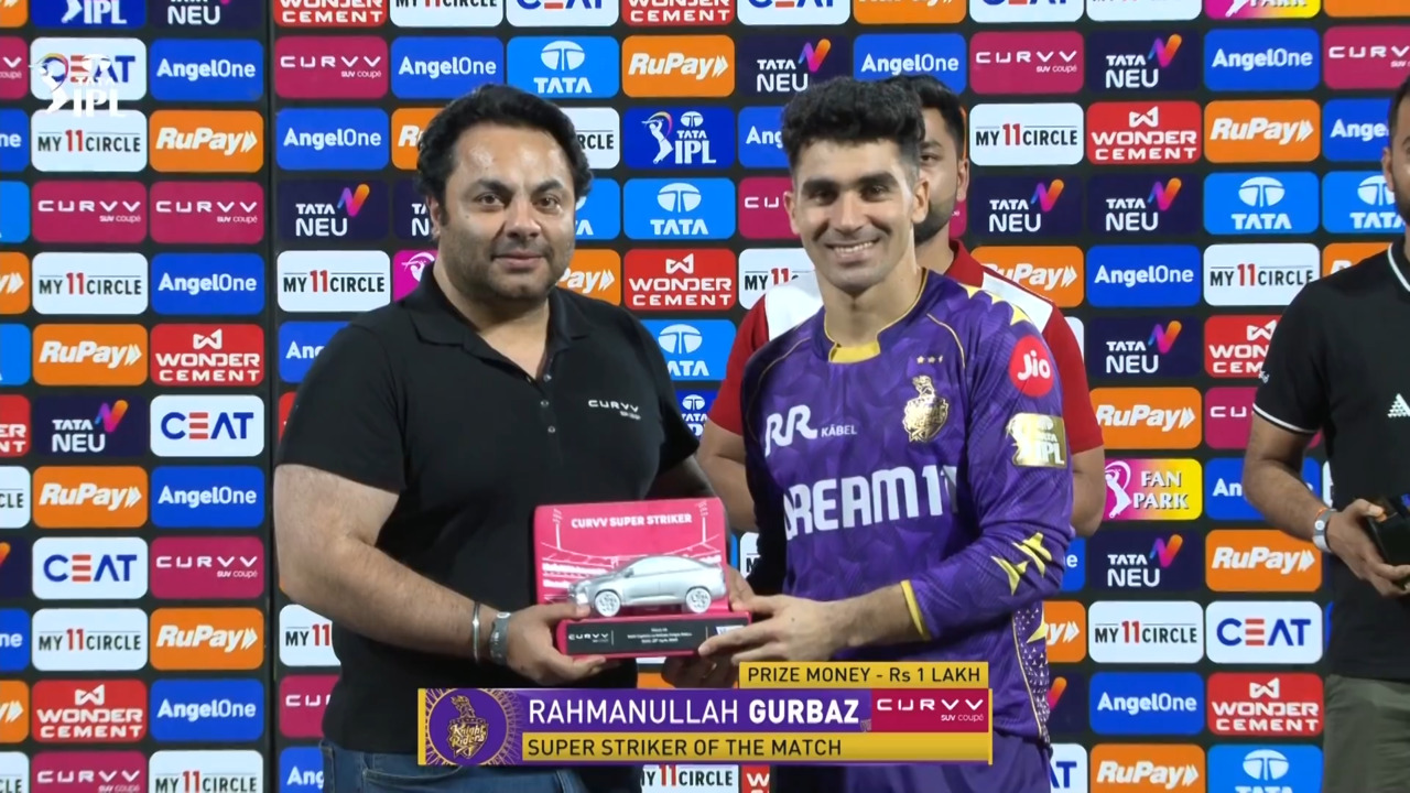 IPL 2025 M48: DC vs KKR - Curvv Super Striker of the Match - Rahmanullah Gurbaz background