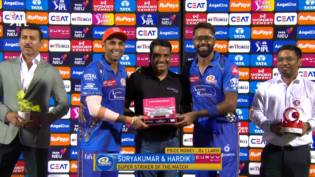 IPL 2025 M50: RR vs MI - Curvv Super Striker of the Match - Suryakumar Yadav & Hardik Pandya