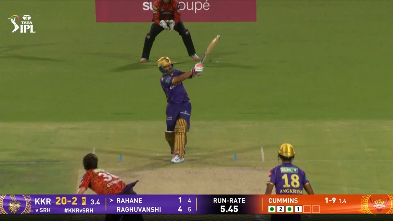 IPL 2025 M15: KKR vs SRH - Ajinkya Rahane Six