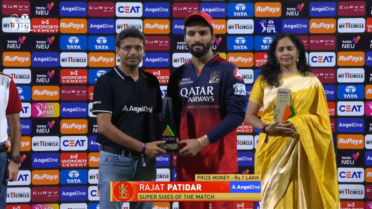 IPL 2025 M08: CSK vs RCB - Angel One Super Sixes of the Match - Rajat Patidar backdrop