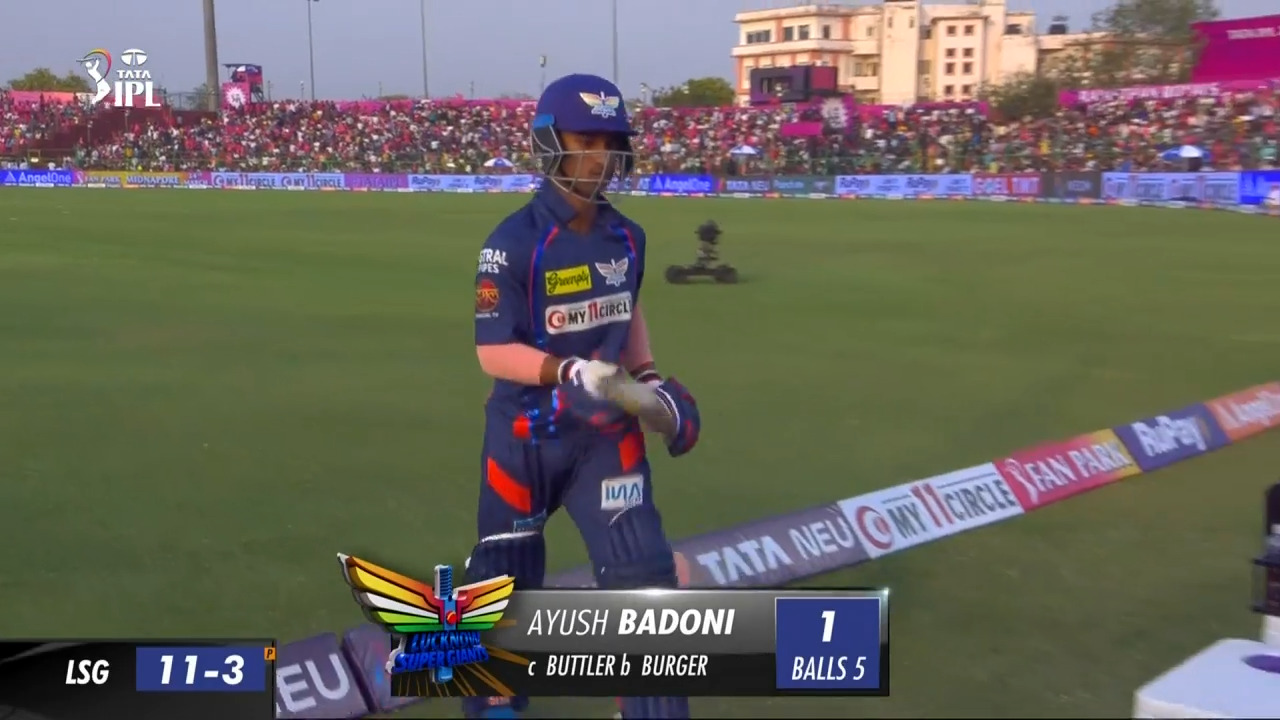 M04: RR vs LSG – Ayush Badoni Wicket background