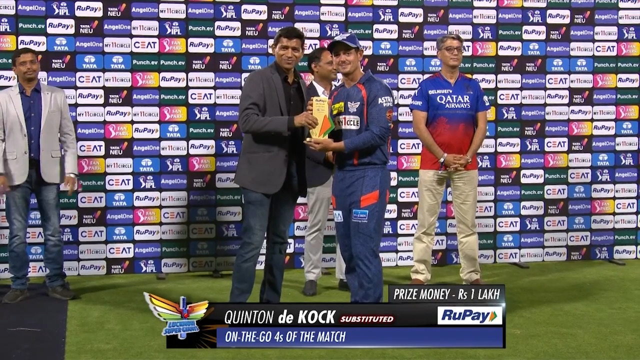 M15: RCB vs LSG – RuPay On-The-Go 4s of the Match – Quinton De Kock background
