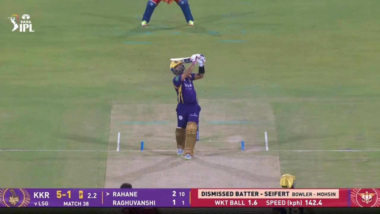 IPL 2026 M38: LSG vs KKR - Ajinkya Rahane Six