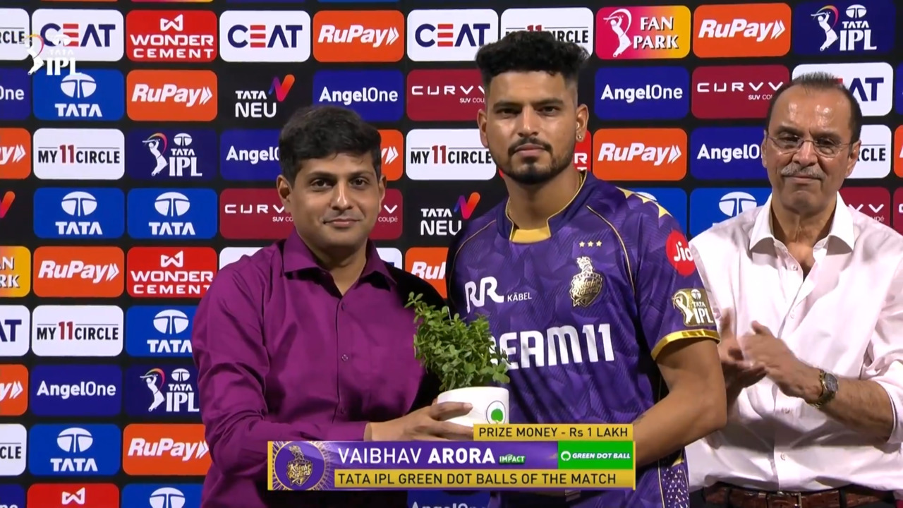 IPL 2025 M15: KKR vs SRH - TATA IPL Green Dot Balls of the Match - Vaibhav Arora