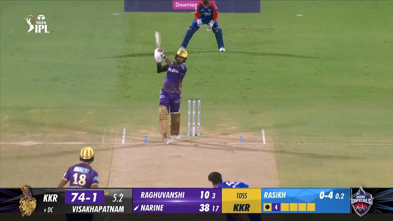 M16: DC vs KKR – Sunil Narine Six background