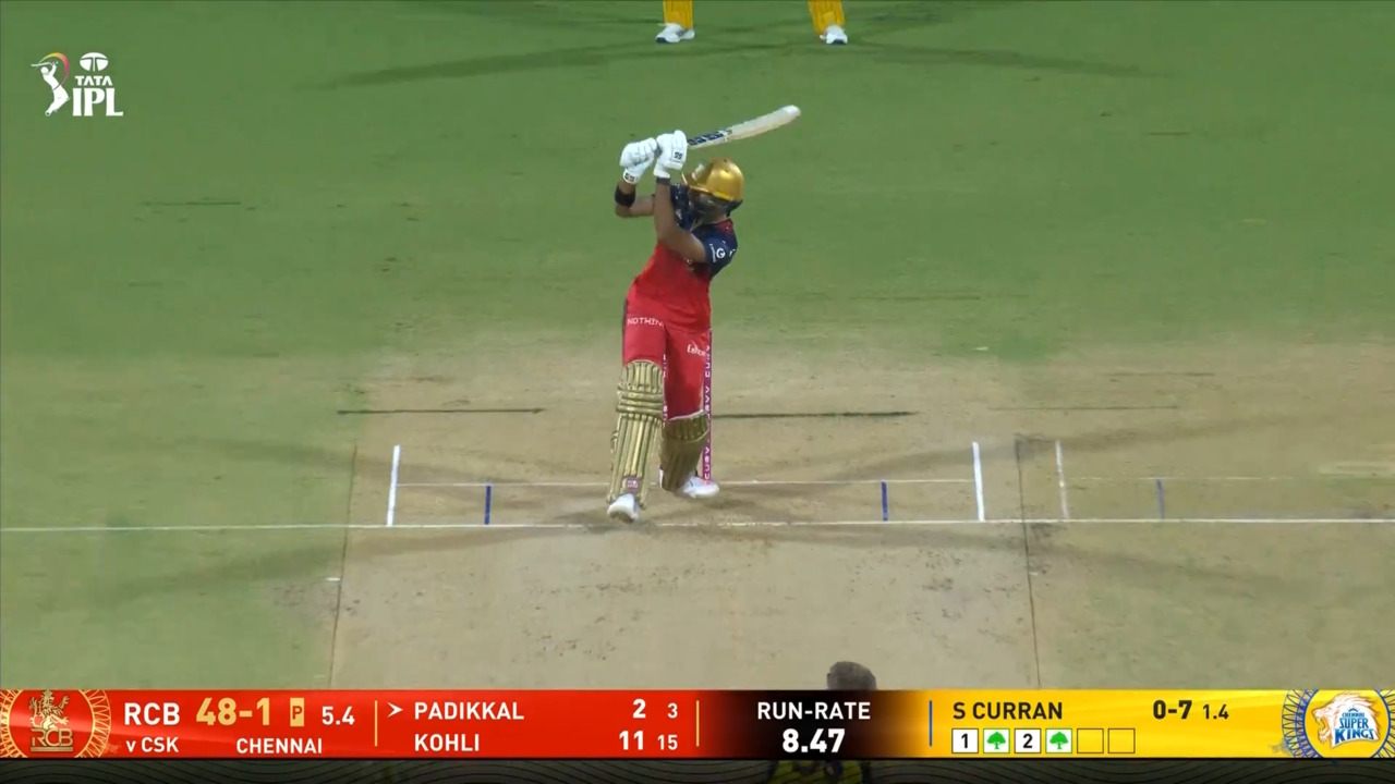 IPL 2025 M08: CSK vs RCB - Devdutt Padikkal Six