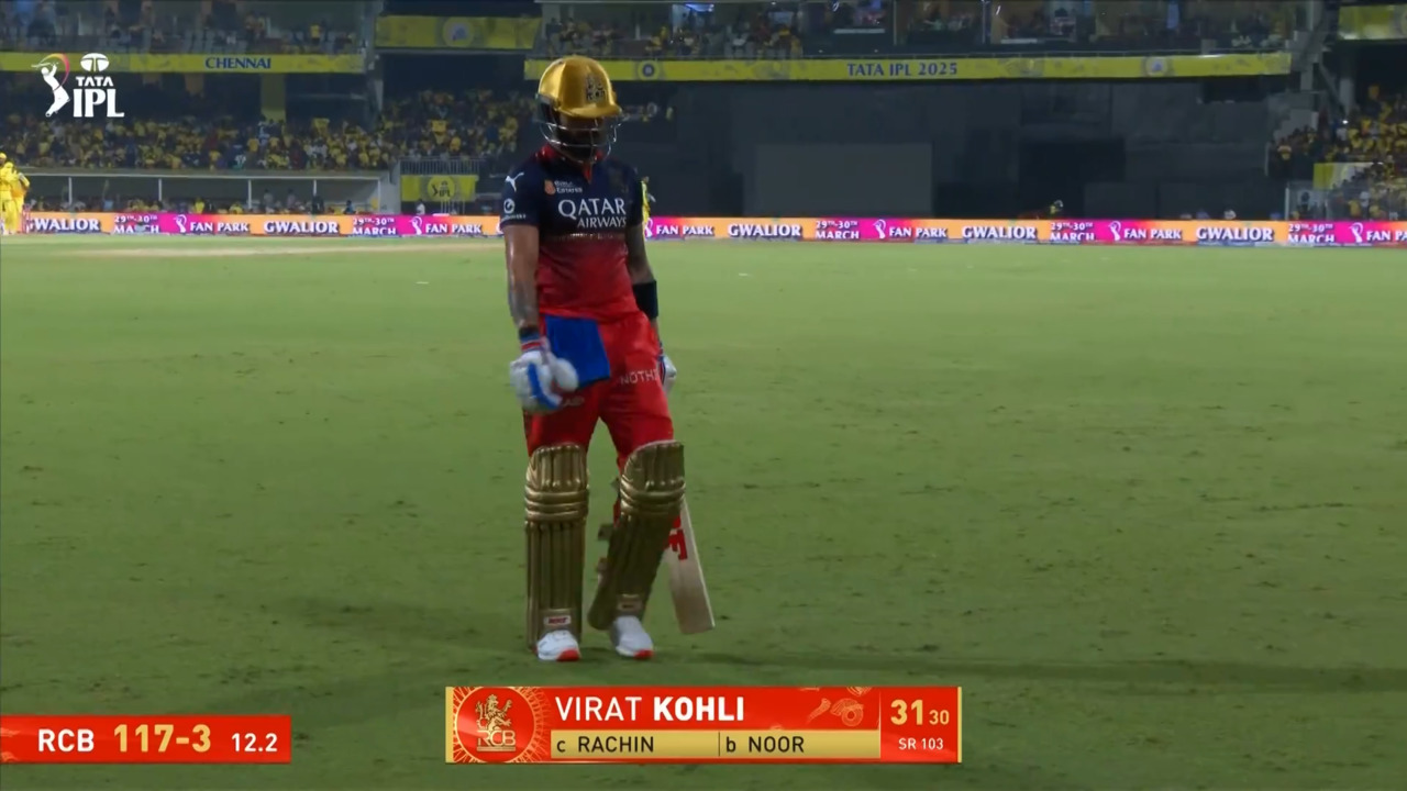 IPL 2025 M08: CSK vs RCB - Virat Kohli Wicket background