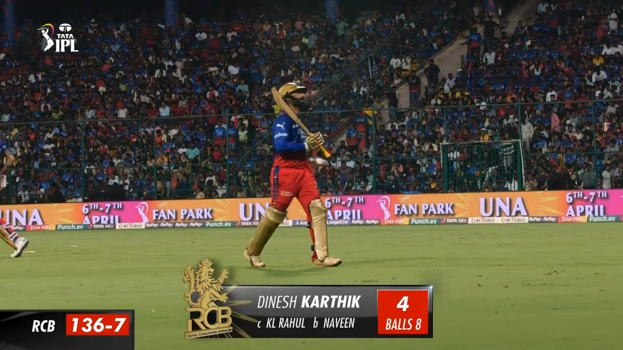 M15: RCB vs LSG – Dinesh Karthik Wicket
