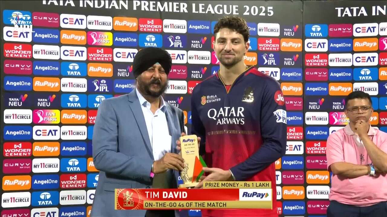 IPL 2025 M34: RCB vs PBKS - RuPay On-The-Go 4s of the Match - Tim David