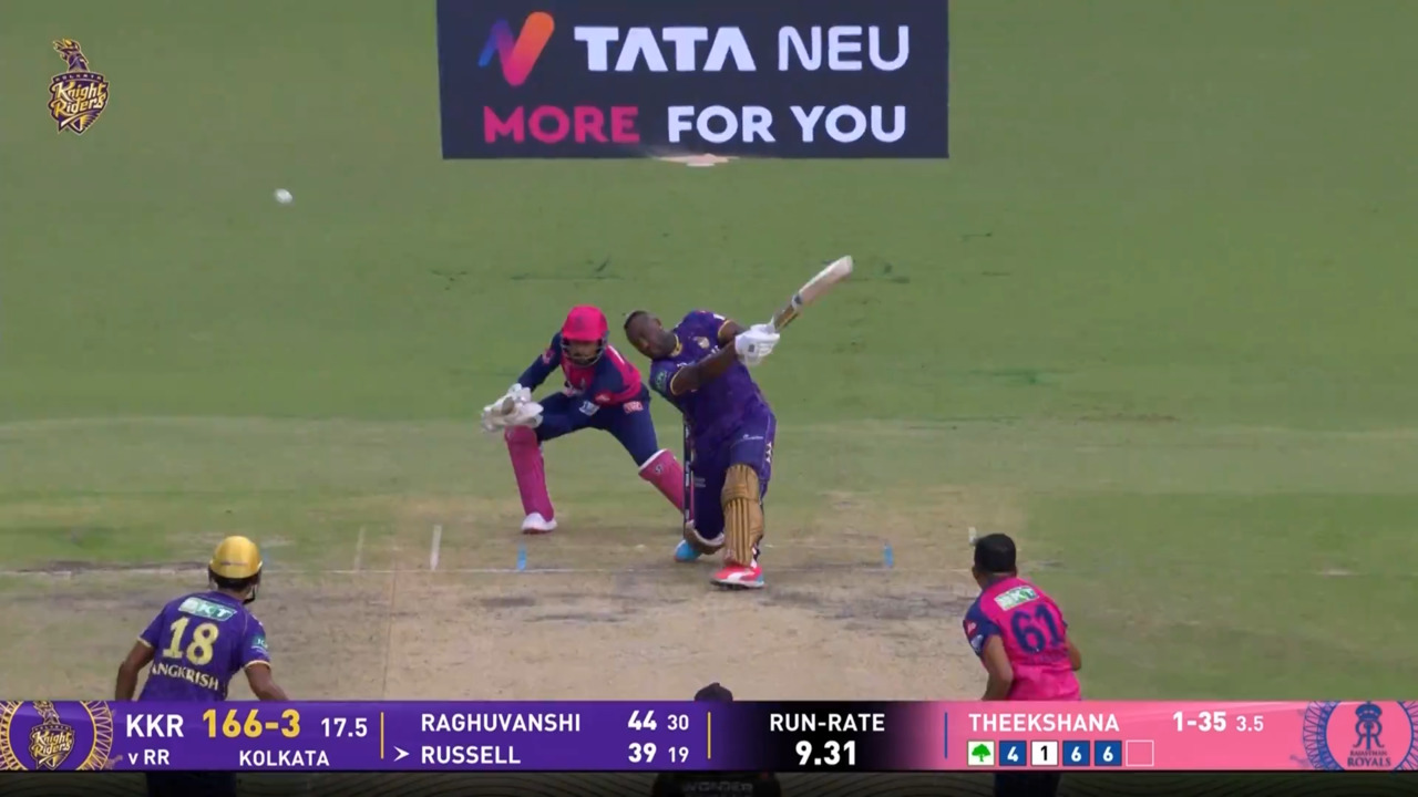 IPL 2025 M53: KKR vs RR - Andre Russell Six